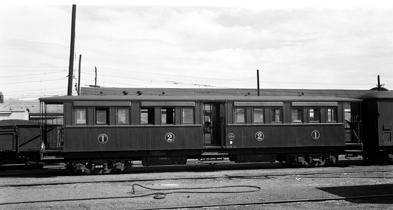 Gumdigger carriage A255 at Christchurch on 27 January 1950, near the end of its revenue-earning service.