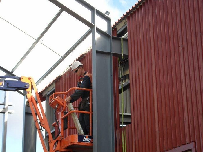 On Sunday 14 April we connected the workshop portals to the existing rail vehicle shed with some fairly impressive stub beams. Photo: Glenn Fitzgerald.