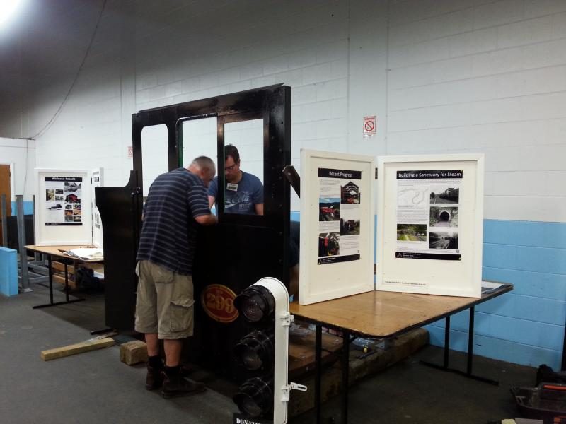 Trust volunteers assembling 299&#039;s cab and bunker at RailEx on 14 November 2014.