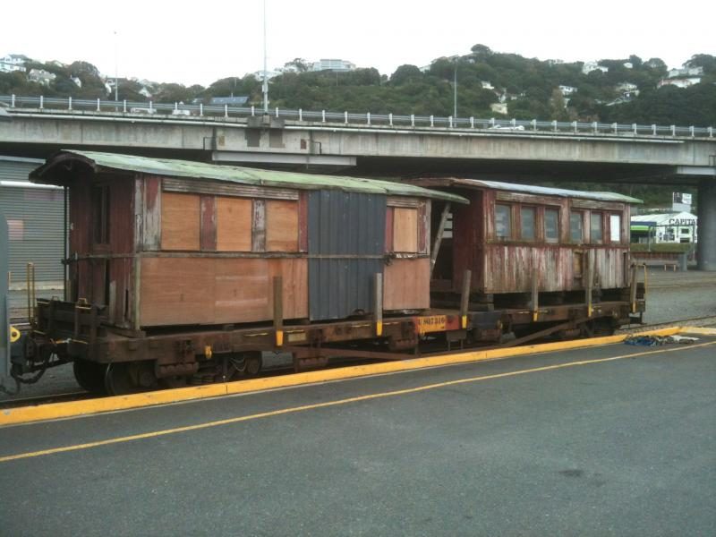 The two halves of the carriage body on a KiwiRail wagon at Wellington