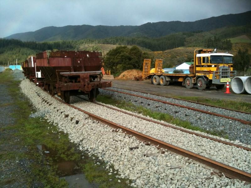 Ballast wagons parked up on loop at end of day